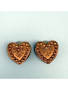 Vintage Hand Wrought Gret Barkin Copper Heart Clip On Earrings